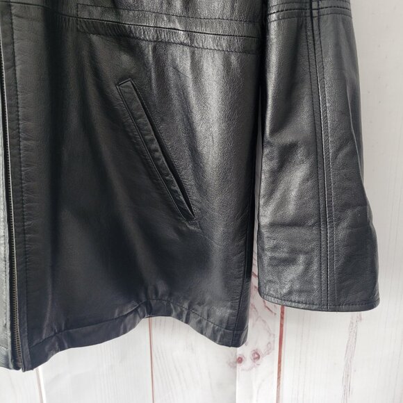 Blushe By Spiegel Classic Vintage Black Leather Jacket w/ Removable Fur Trim EUC - Picture 5 of 11